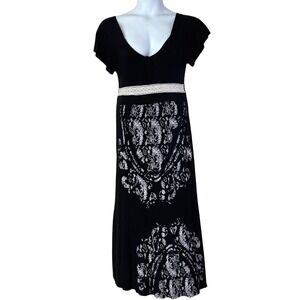 Julia Womens S / M Black White‎ Floral Lace Maxi Dress Gothic Lightweight